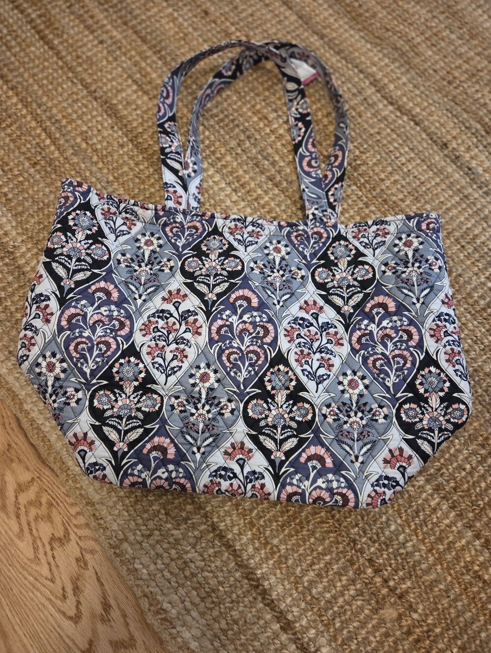Vera BRADLEY Quilted Floral Tote Bag - Black, Pink & White